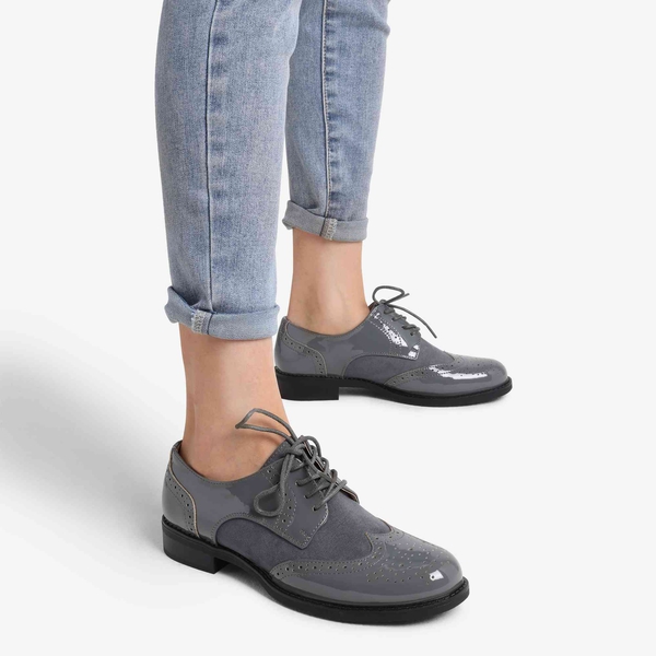 Classic Lace Up Brogue Oxford Shoes  - DARK GREY - 1